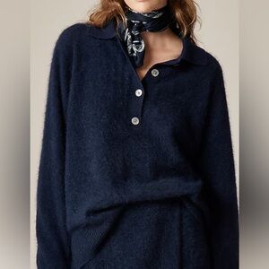 J. Crew Brushed Cashmere Navy Blue Quarter Button-Up Sweater